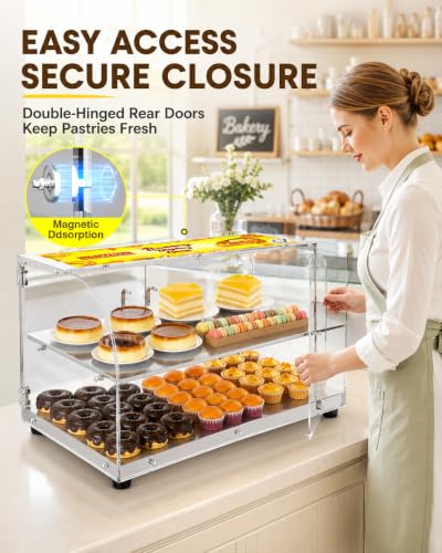 Image of WantJoin Pastry Display Case, 22-inch 2-Tier Countertop Display Case with Magnetic Doors & 3 Trays, Acrylic Commercial Food Display for Bakery, Bread, Dessert, Stainless