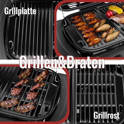 Royal Gourmet 2-Brenner Gasgrill und Griddle Combo, 2 IN 1 Grillwagen mit abklappbare Seitenablagen, Ablagekorb, 5 kW Campinggrill für Garten Schwarz