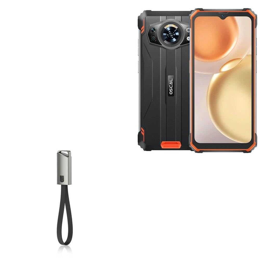 BoxWave Cable Compatible with Blackview Oscal S80 - USB Type-C Keychain Charger, Key Ring USB Type-C to Type-A 8 in USB Cable - Jet Black