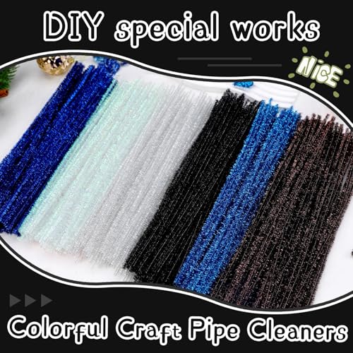 Image of Hssugi 100PCS Pipe Cleaners, Glitter Black Chenille Stems Craft Supplies | Chenille Stems Pipe Cleaners, Pipe Cleaners Bulk for Hair Fuzzy Sticks for DIY Art and Craft Projects Home Decoration