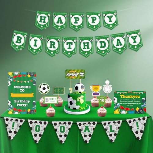 Image of Just Party Football Theme Party Decoration - 37 pcs Happy Birthday Decoration Kit for Kids | Soccer Theme Birthday Decoration Items for Boys & Girls | Includes Banners, Props, Cake Topper