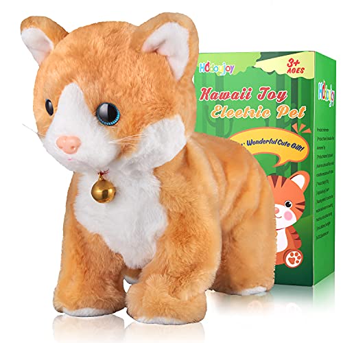 Yellow Plush Robot Cat Stuffed Animal Interactive Cat Robot Toy, Robotic Cat Barking Meow Kitten Touch Control, Animated Kitty Cat Pet, Robot Cat Kitty Toy for Kids Children Birthday H:12"