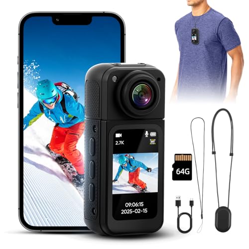 LIFEJXWEN WiFi Action Cam 2.7K 1080P, 180° Drehbares 1,47-Zoll Display & APP-Steuerung, Sportkamera, Motorrad Helm Kamera mit 64GB Karte Vielfältigem Zubehör, Reiten, Outdoor