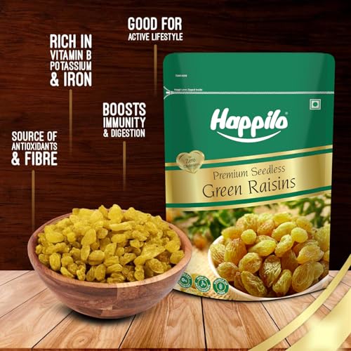 Image of Happilo Premium 1kg Seedless Green Raisins | Rich in Iron & Vitamin B | High in Antioxidants (Pack of 2)