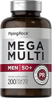 Multivitamin for Men 50 and Over | 200 Caplets | Mega Men Multivitamins | Mega Men 50 Plus | Daily Multivitamin | Non-GMO, Gluten Free Supplement | by Piping Rock