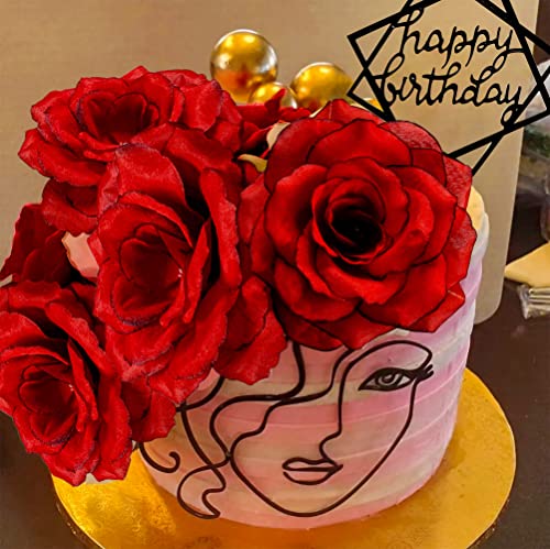 Red Acrylic Minimalist Art Lady Face Cake Topper Rose Cake Topper Vintage Rose Flower Wedding Cake Toppers For Wedding Bridal Shower Birthday Party #TOP3
