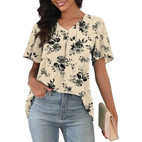 LAOLASI 2024 Womens Blouses Blouses for Women Autumn Casual Dressy Blouse Work Office Ladies Tops Shirts,White Floral,XL Cover