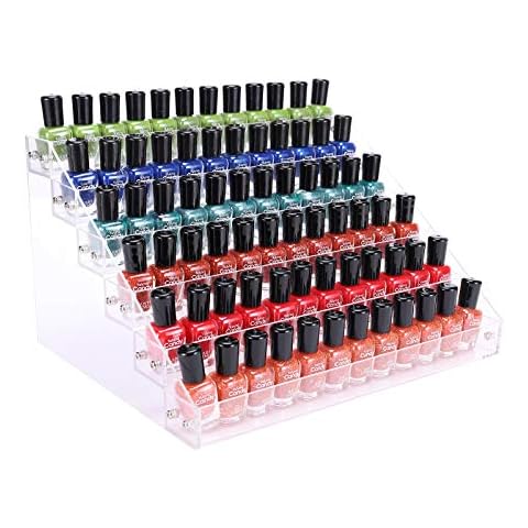 BTremary Clear Nail Polish Organizer Holder Rack Shelf 6 Tier Cover