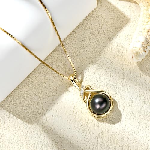 Tahitian Black Pearl Necklaces for Women, Sterling Silver Single Pearl Pendant Necklace Birthday Anniversary Jewelry Gifts for Wife Mom3