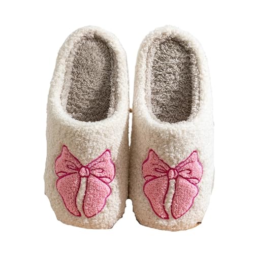 ファッションでキュート、可愛いリボン付きレディーススリッパ、室内用、冬用、ソフトソール、暖かい、カジュアル、寮用、快適なコットンシューズ(EU39-40)