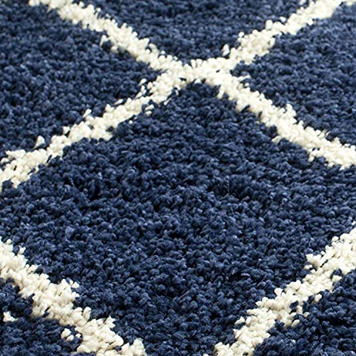Image of Handmade Shaggy Fur Rectangular Carpet And Rug For Bedroom, Living Room, Hall, Kids Room (7X10 Feet, Navy Blue & Ivory)