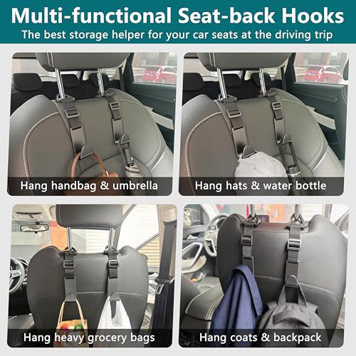 Image of Amooca Headrest Hooks for Car Adjustable 4 Pack Vehicle Seat Back Organizer Storage Hanger Holder for Purse Bags Universal Fit Clip Black