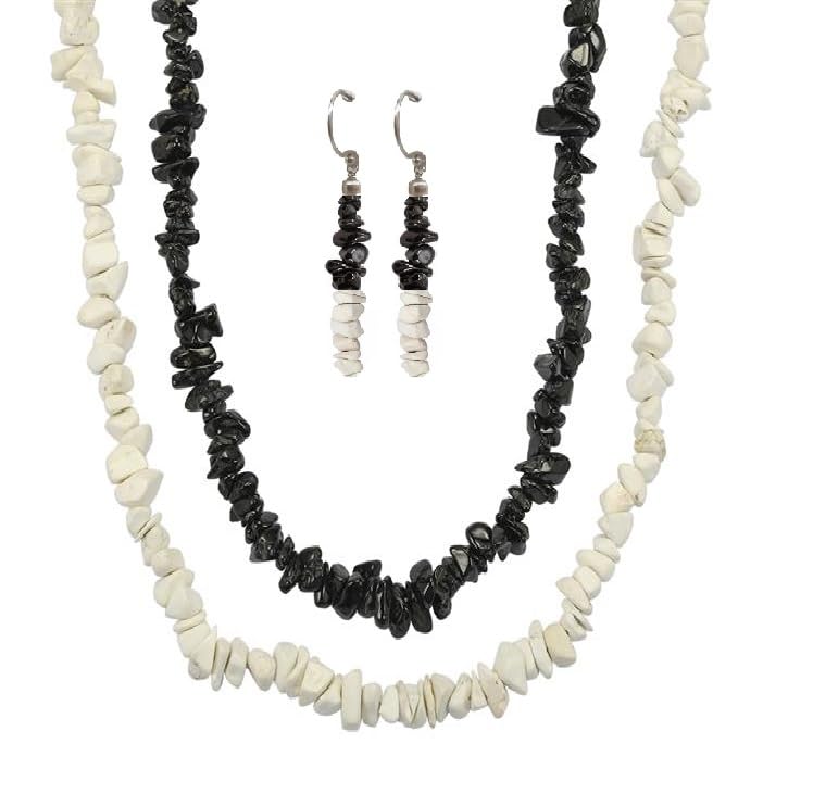 Collar de media piedra espinela negra y pendientes de plata anti alergias