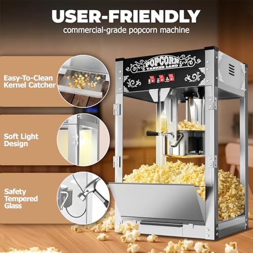 Image of 20 Oz Commercial Popcorn Machine, Movie Theater Popcorn Machine, Black Tabletop Pop corn Machine with 3-Switch Control & Steel Frame Tempered Glass Doors