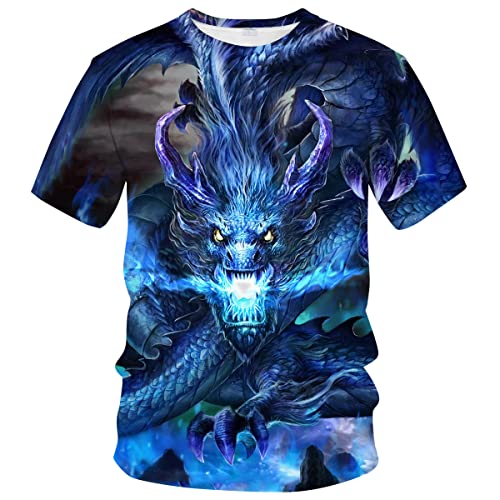 LAOLIUSN Men's Dragon T Shirt Summer Short Sleeve Tees Tops Animal Theme Shirt Anime Graphic Shirt