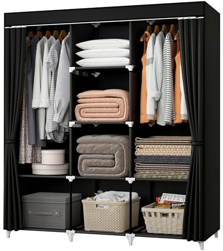 KEKIWE Portable Closet, 51 Inch Wardrobe Closet for Hanging Clothes with 2 Hanging Rods, 8 Storage...