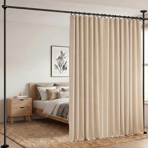 Image of hoeflife Room Divider Curtains Blackout Floor to Ceiling Curtain with Hook Sliding Door Curtains Ceiling Mount Extra Wide Curtain Wall Divider for Room Separation (Beige, W100 x H84 Inch)