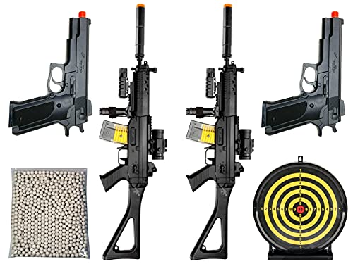 Airsoft Guns Package Starter Kit 2 Airsoft Rifle Electric Full Auto 2 Spring Airsoft Pistol Bundle Bulldog Airsoft 5000 BBS & Airsoft Target