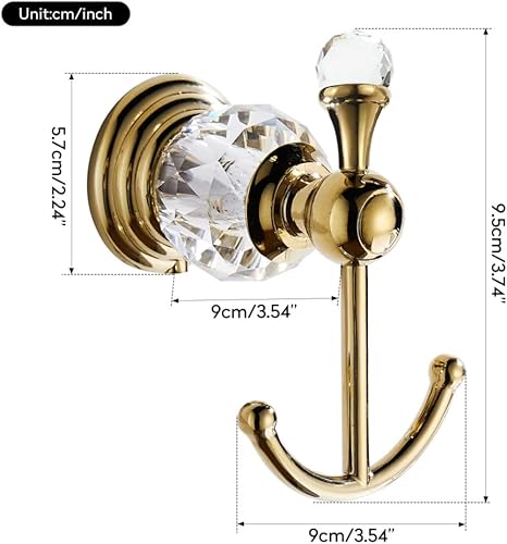 Miniatura 5 de Urjumpea Gancho de toalla de cristal de acero inoxidable dorado para bata de baño, ganchos de doble capa, colgador de ropa para colgar en la pared