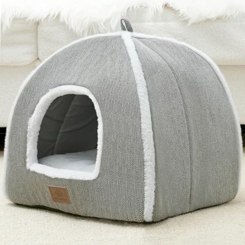 Katzenbetten für Hauskatzen, Faltbare Katzenbetthöhle, Katzenhaus mit waschbaren Kissen, Katzenbett für Kätzchen, kleine Haustiere, Katzenzelt, weiches und warmes Katzenhaus für drinnen, Grau