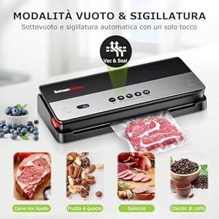 Bonsenkitchen Macchina per sottovuoto per alimenti secchi e umidi con cutter integrato, contiene 1 rotolo di sacchetti di pellicola, 5 sacchetti sottovuoto pretagliati