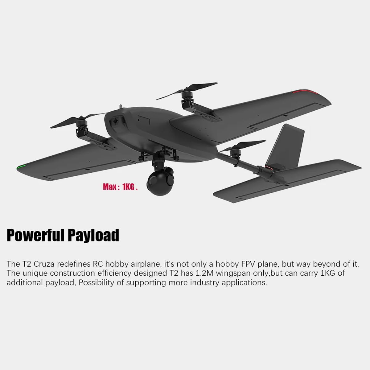 Samolot RC dla dorosłych, Cruza T2 VTOL 2,4G EPP pionowy start i lądowanie samolot RC z mocowaniem kamery FPV i kontrolerem lotu