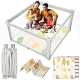 YUMBOT Laufstall Faltbar, 120x120cm Laufgitter mit Matratze, Baby Playpen mit Atmungsaktivem Netz...