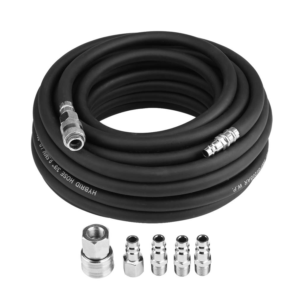 Tubo flessibile pneumatico in gomma 15M, di tubazioni flessibili per aria compressa Kit tubo compressore per aria compressa, attacco rapido europeo 1/4 "