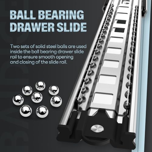 BAIDICE 1 Pair Heavy Duty Drawer Slides 12 14 16 18 20 22 24 26 28 30 32 34 36 38 40 Inch 150 lb Load Capacity Side Mount Full Extension Ball Bearing Rail Runner(Without Lock,12 inch) - Image 6
