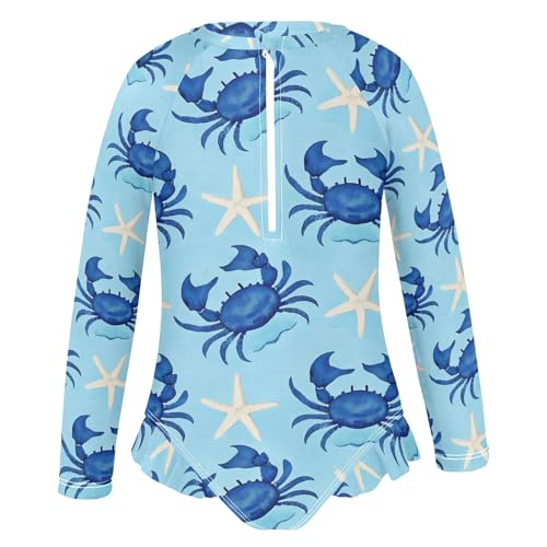 ALAZA Toddler Swimsuit Girl Bathing Suit Swimwear Rash Guard Crab Starfish Long Sleeve 3T2