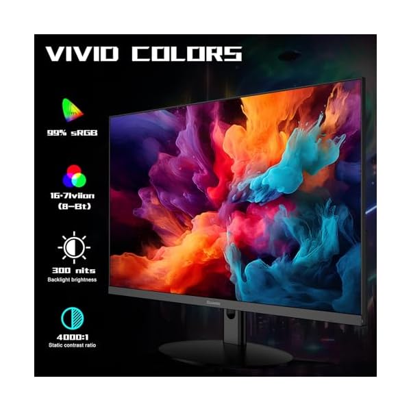27 Inch Gaming Monitor, 1080P Ultra Thin Frameless Computer Monitor 100Hz, 99% sRGB, Low Blue Light, HDMI VGA Gamer FHD Monitor Supports VESA, Dual Speakers, Tilt Adjustable - Image 3
