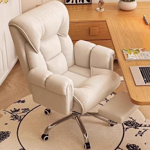 Silla ejecutiva ergonómica de oficina con respaldo alto con reposapiés, asiento de cuero reclinable, soporte lumbar, resistente, capacidad de 450 libras, color blanco, perfecta para el hogar y la