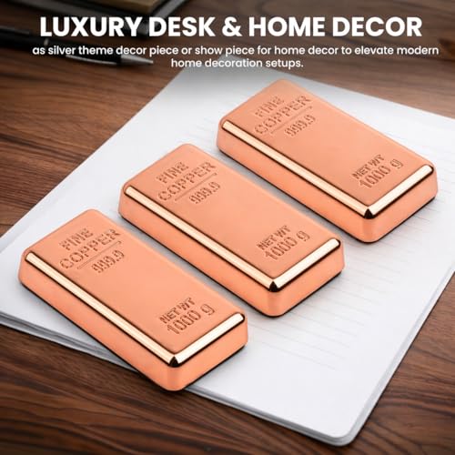 Image of ZAHEPA Realistic Metal Copper Bar Paperweight for Office Table, Fake Copper Biscuit Paper Weight Table Decoration, Prop for Jewellery Shop & Heist Theme, Unique Gift for Home & Office (Pack of 3)