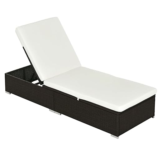 Outsunny Rattan Garden Furniture Sun Lounger Bed Chair Reclining Patio Wicker Brown, 195 x 68 cm