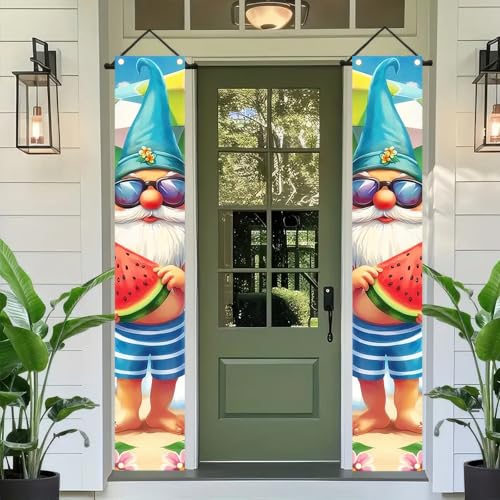 Image of BlissYard 2pcs Welcome Summer Door Banner Hawaiian Beach Funny Gnome Porch Banners Sign Summer Sunshine Front Door Hanging Decor Banner for Seasonal Home Hawaii Tropical Party Outdoor Decorations