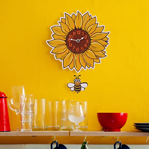 Markfeldsteinassociatessunflowerwithswingingbeependulumpalwallclock12inch  Urban Country Home Decor Mark feldstein associates sunflower with swinging bee pendulum pal wall clock 12 inch  urban country home decor