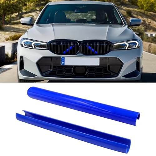 Image of Jaronx Compatible with BMW V Brace Cover for 3 Series G20 Sedan /G21 Touring 2019-2024 330i 330e M340i,Grille Insert Trims V Bar Brace Wrap Covers Compatible with BMW Front Grill Insert Stripes(Blue)