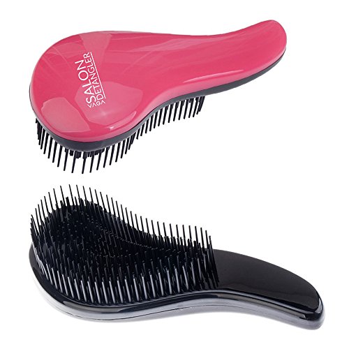 VAGA - Juego de 2 accesorios de peluquería para desenredar, desenredar, peinar y peinar los peinados con cepillos antienredos en color rosa y negro Cover