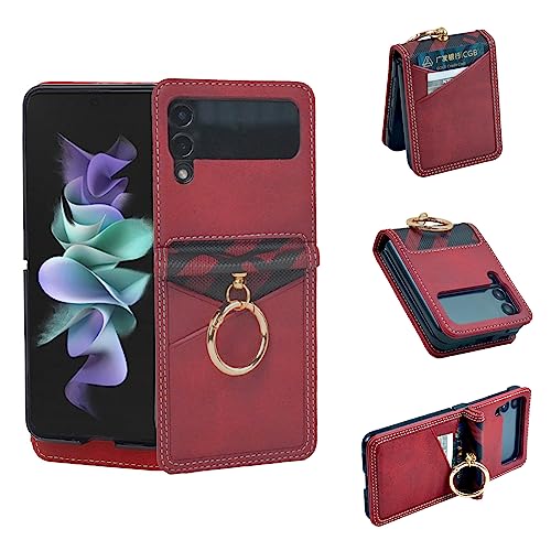Coque portefeuille Samsung Z Flip 4 rouge avec lanière amovible et porte-carte
