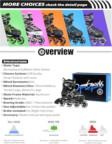 2PM SPORTS Verstellbar Inliner für Kinder, Leucht Inline Skates Rollschuhe für Damen/Herren