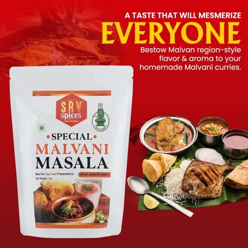 Image of SRV SPICES Special Malvani Masala | Iron Pounded Coastal Region Masala| | Authentic Seafood Masala | Made with 24 Handpicked Ingredients | 57 Years of Expertise | 1kg Pack
