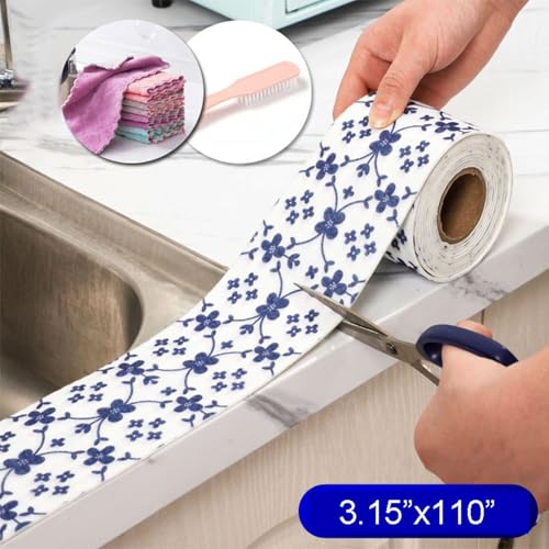 Image of 1 Roll Bath & Kitchen Caulk Tape Sealant Strip-Waterproof Self-Adhesive PVC Sealant Strip for Bath,Kitchen,Sink,Tub,and Shower Tile Sealing(110in x 3.15in)