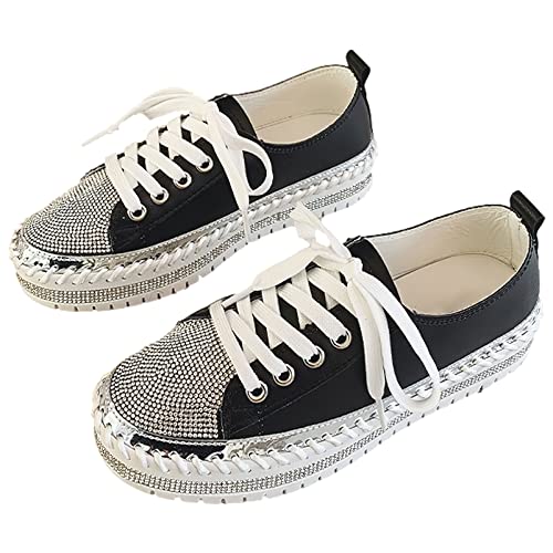 rismart ‌Women's Rhinestone Platform Sneakers Glitter Lace Up Fashion Athletic Shoes‌2