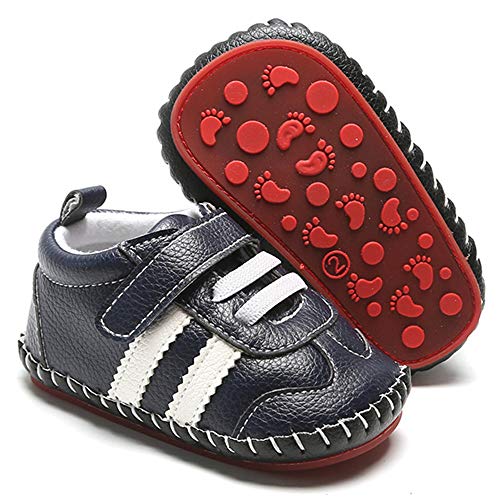 Image of HsdsBebe Baby Boys Girls Pu Leather Hard Bottom Walking Sneakers Toddler Rubber Sole First Walkers Infant Cartoon Slippers Crib Shoes