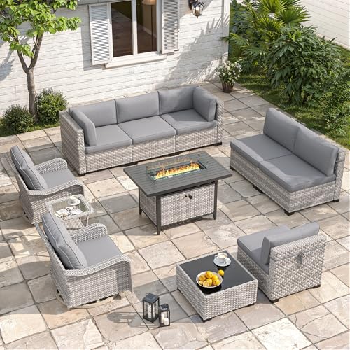 MAISON BACKYARDS 8-Seat Outdoor Wicker Patio Furniture Set with Fire