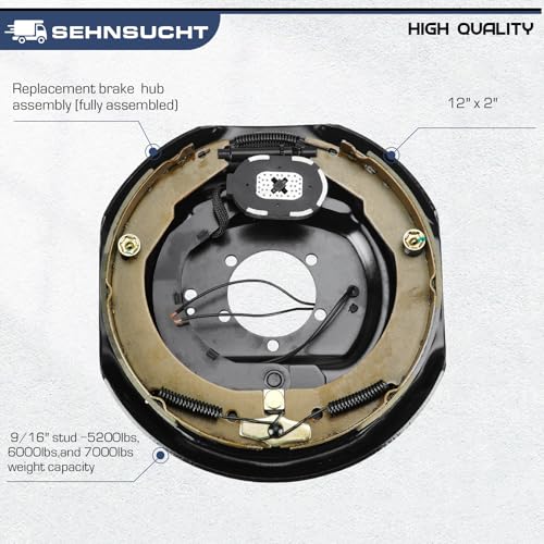 Image of Trailer Axle Electric Brake Kit, Pair of 8-6.5 inch Bolt Circle Brake Drum with 12 inch x 2 inch Electric Brakes for 5200-7000 lb Axles(Manual adjusting), Replacement 12 inch Brake Hub Drum Assembly