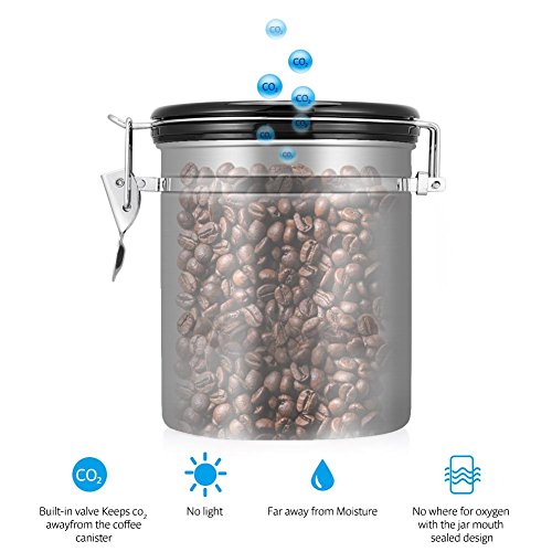 Prexey 1.5L 304 de acero inoxidable hermético granos de café contenedor recipiente de almacenamiento lata(银色) - Imagen 4