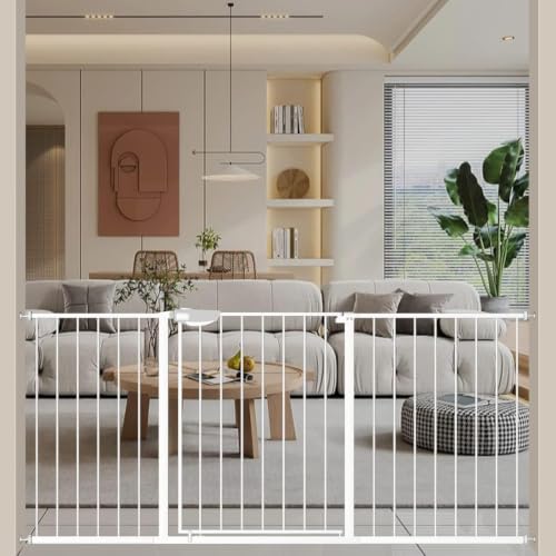 Image of WAOWAO Triple Lock Baby Gate Extra Wide 62.59-67.32 inch Pressure Mounted Walk Through Swing Auto Close Safety White Metal Dog Pet Puppy Cat for Stairs,Doorways,Kitchen