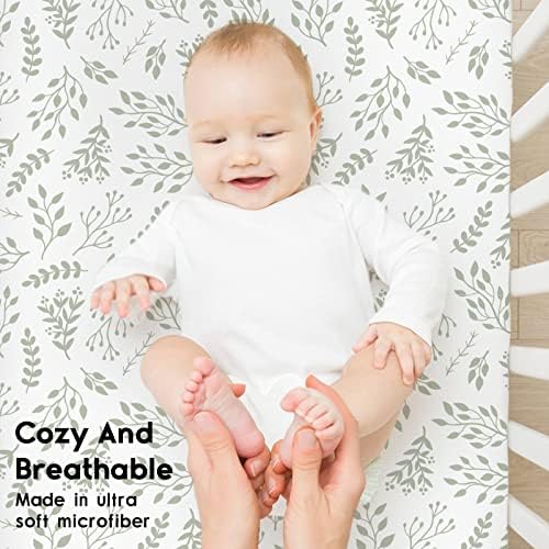 Yoofoss Baby Crib Sheets for Boys Girls, Fitted Crib Sheet 2 Pack for Standard Crib and Toddler Mattress, Super Soft Microfiber Baby Sheet 28x52x8in(Green+Leaf) - 3