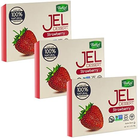 Bakol Jel Dessert - All Natural Vegan Dessert Mix - Kosher - Halal - No Artificial Sweeteners Flavors or Colors - Strawberry Flavor (PACK OF 3)